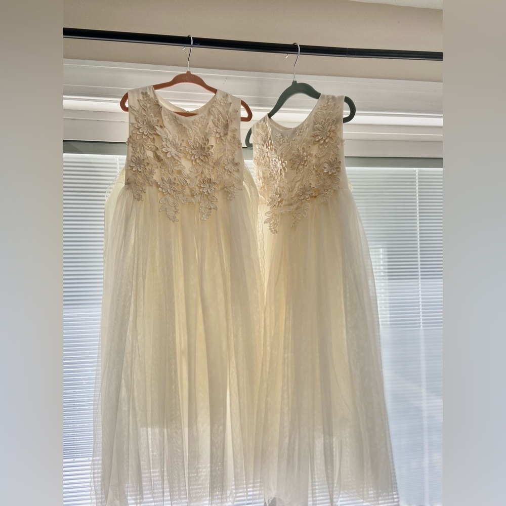 Flower girl boho lace dresses Nicolette’s Couture.